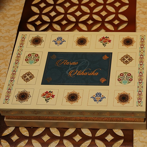 Luxury wedding invitation in box.