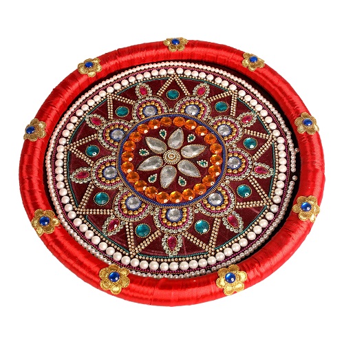 Aarthi plate decorated for wedding.