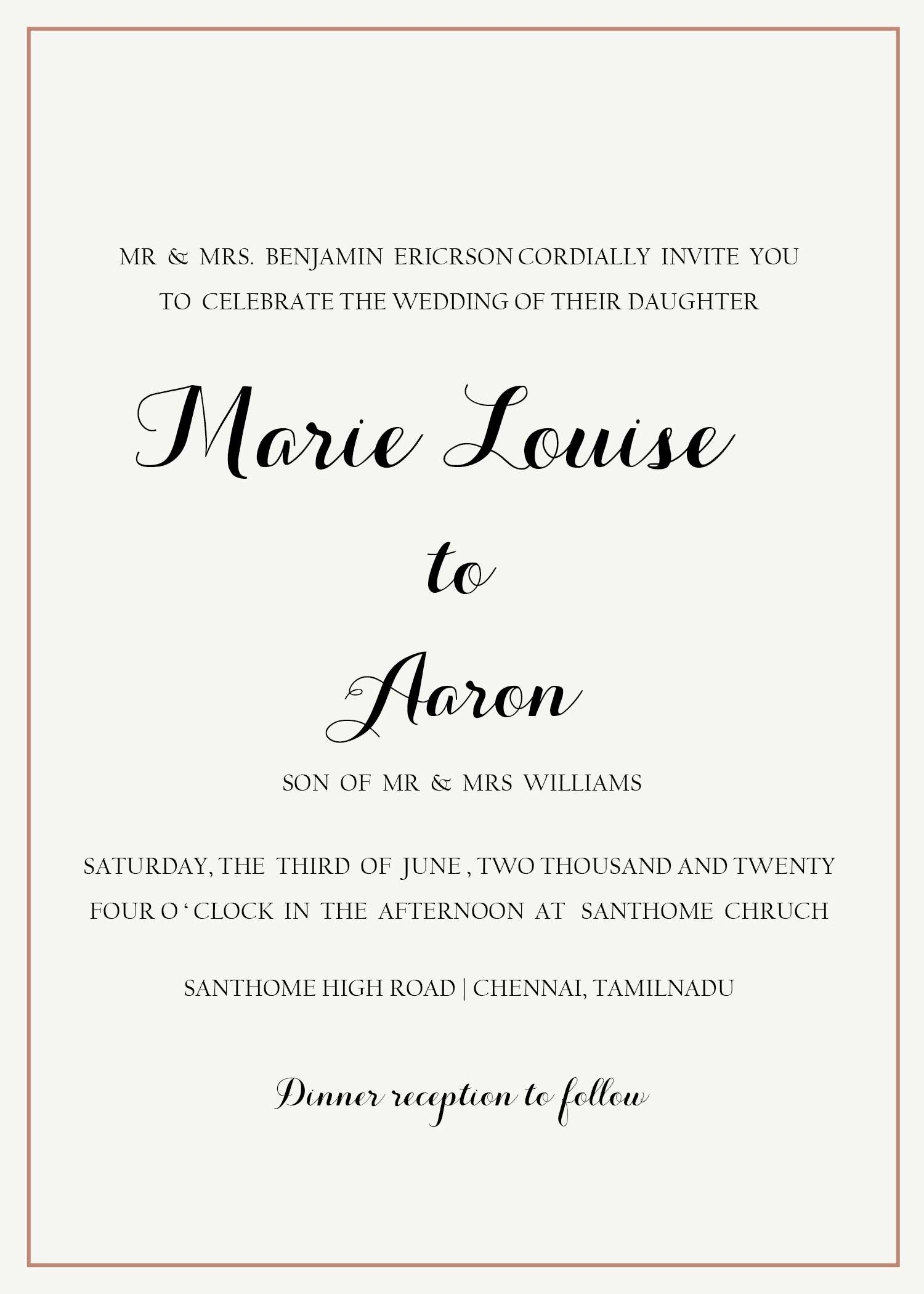 E invitation card in english.