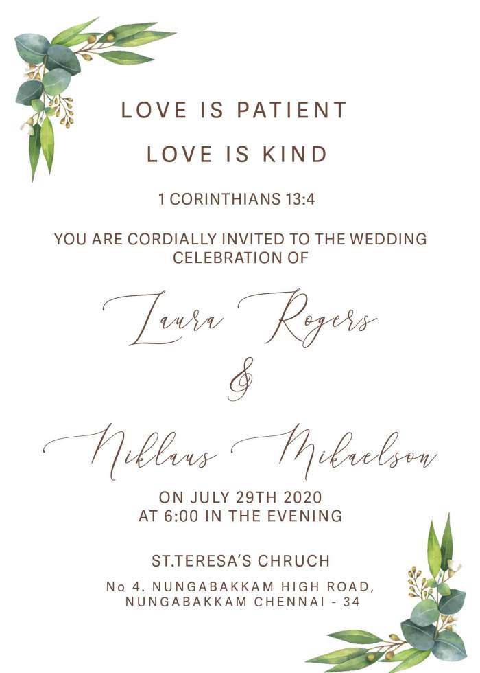 E invitation card for wedding in english.