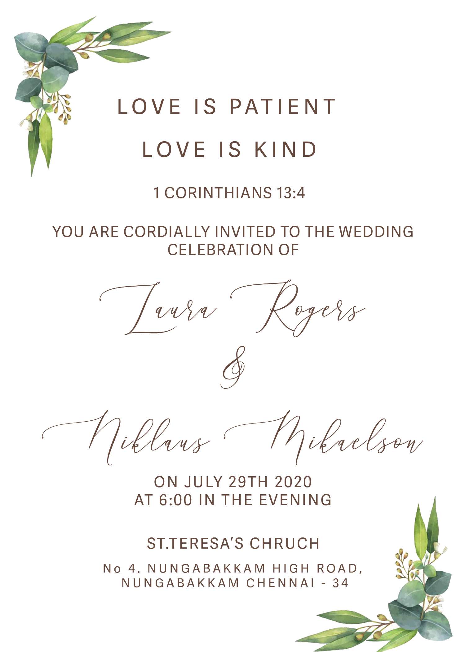 E invitation card for wedding in english.