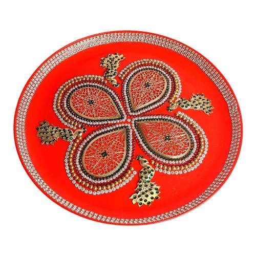 Aarthi Plate Design For Wedding Red . Arathi thattu decorated red.