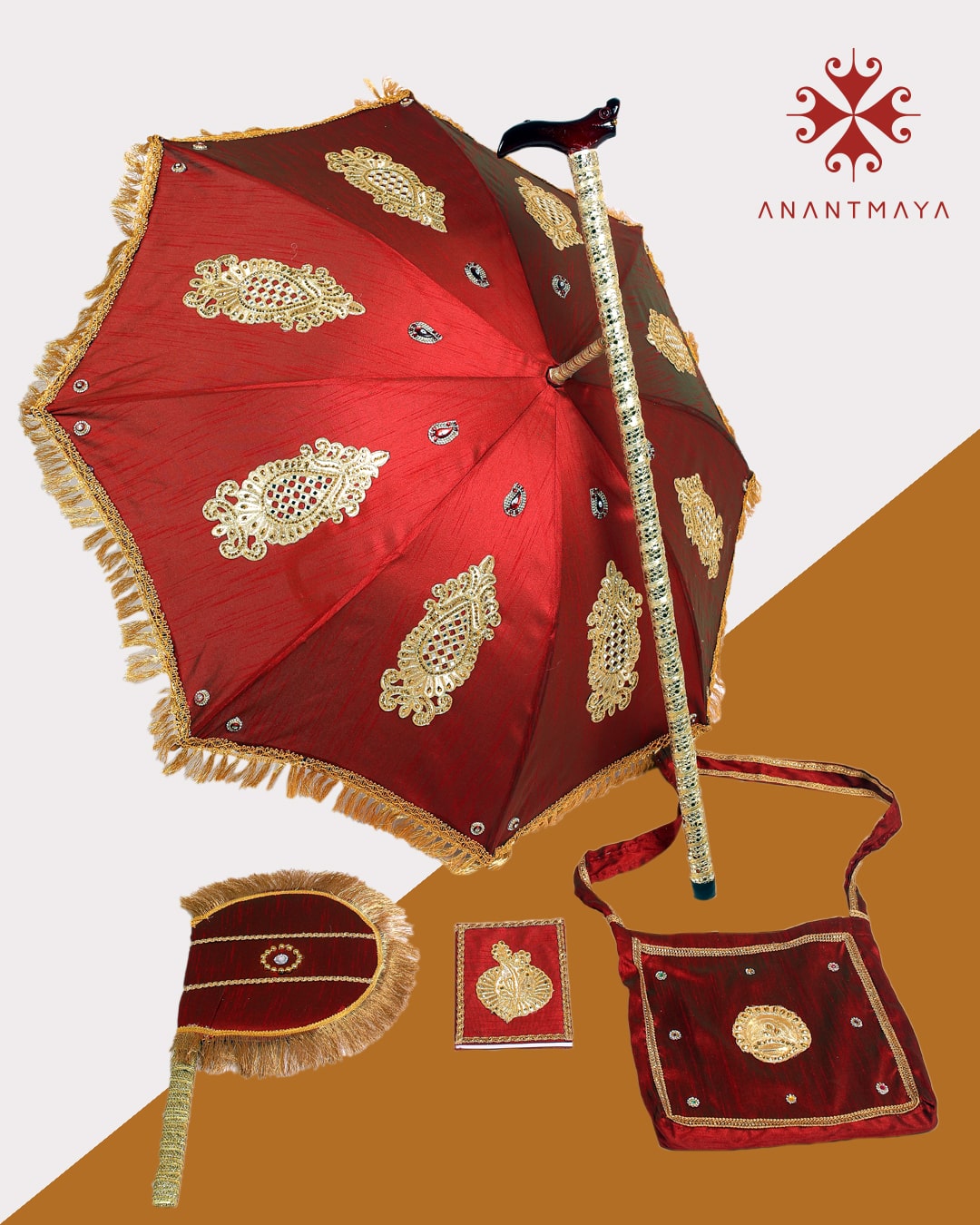 Maroon Kasi Yatra Set For Wedding. Kasi yatra set maroon colour.