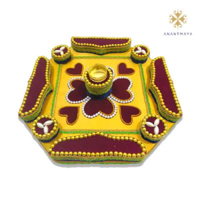 Traditional Yellow and Maroon Aarthi Plate - Anantmaya